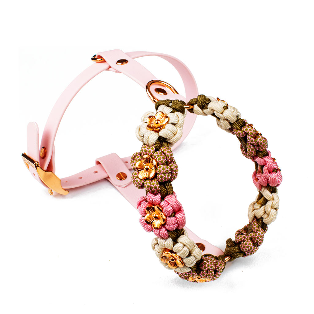 Hundegeschirr Blumen Tierluxe, Paracord, Biothane, Pink