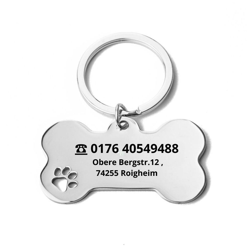 Personalisierte Hundemarke Silber Edelstahl Knochen Gravur