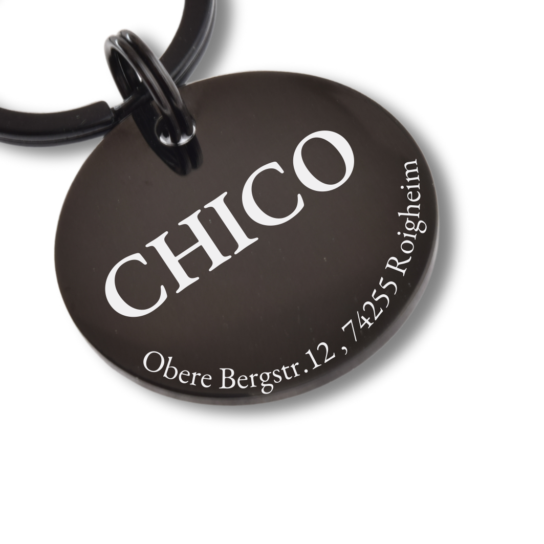 Personalisierte Marke aus Edelstahl mit Gravur , Rund , Schwarz