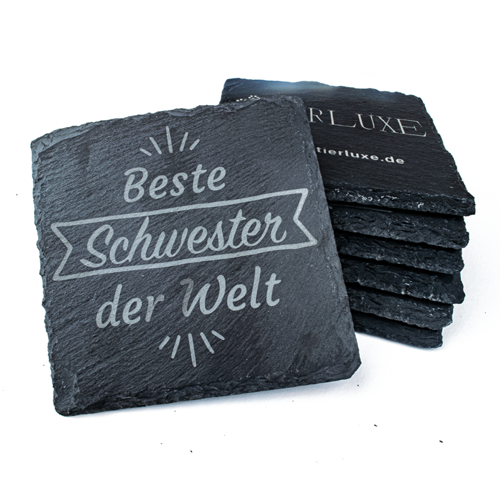 Personalisierte Schieferuntersetzer Gravur mit Namen und Datum