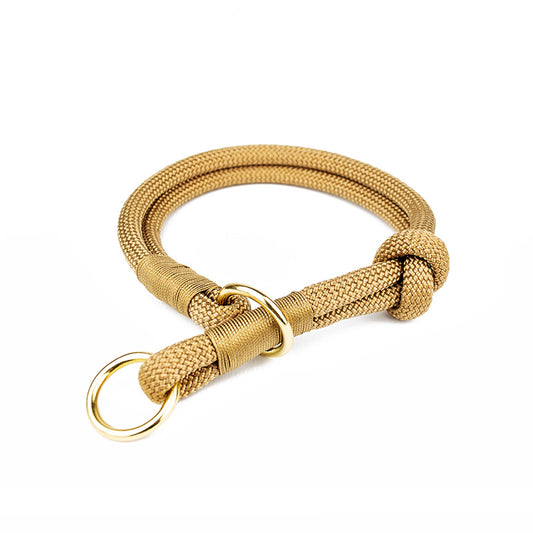 Hundehalsband Tierluxe Zugstopp Tau Seil Mocca und Gold