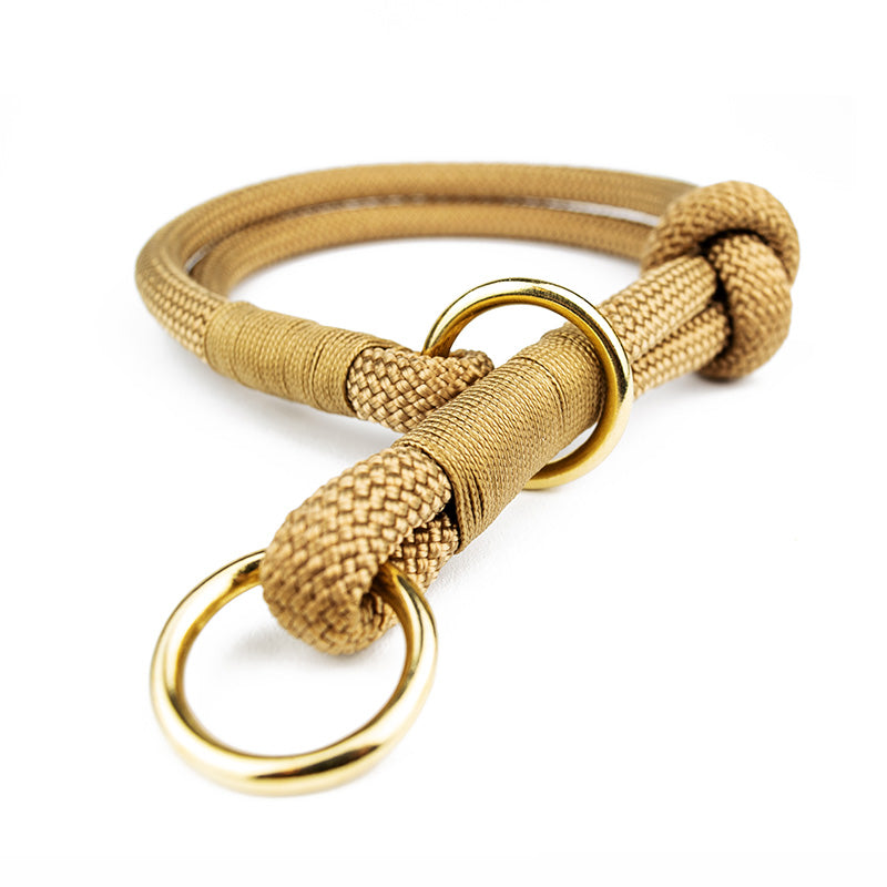 Hundehalsband Tierluxe Zugstopp Tau Seil Mocca und Gold