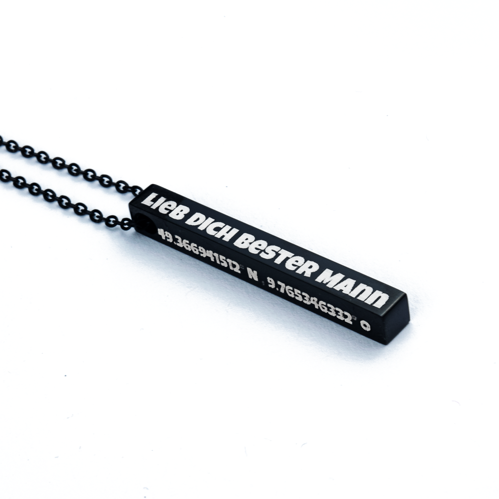 Edelstahl Barrenanhänger personalisiert , Säulenkette mit Gravur - Schwarz