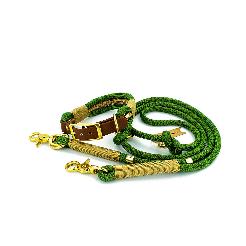 Hundehalsband Tierluxe Tau Seil Grün und Gold