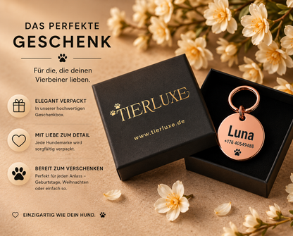 Personalisierte Hundemarke mit Gravur aus Edelstahl Rund – Name und Telefonnummer